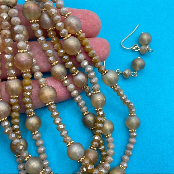 Champagne Glass Beads Necklace and Earrings Set - Picture 3 of 7